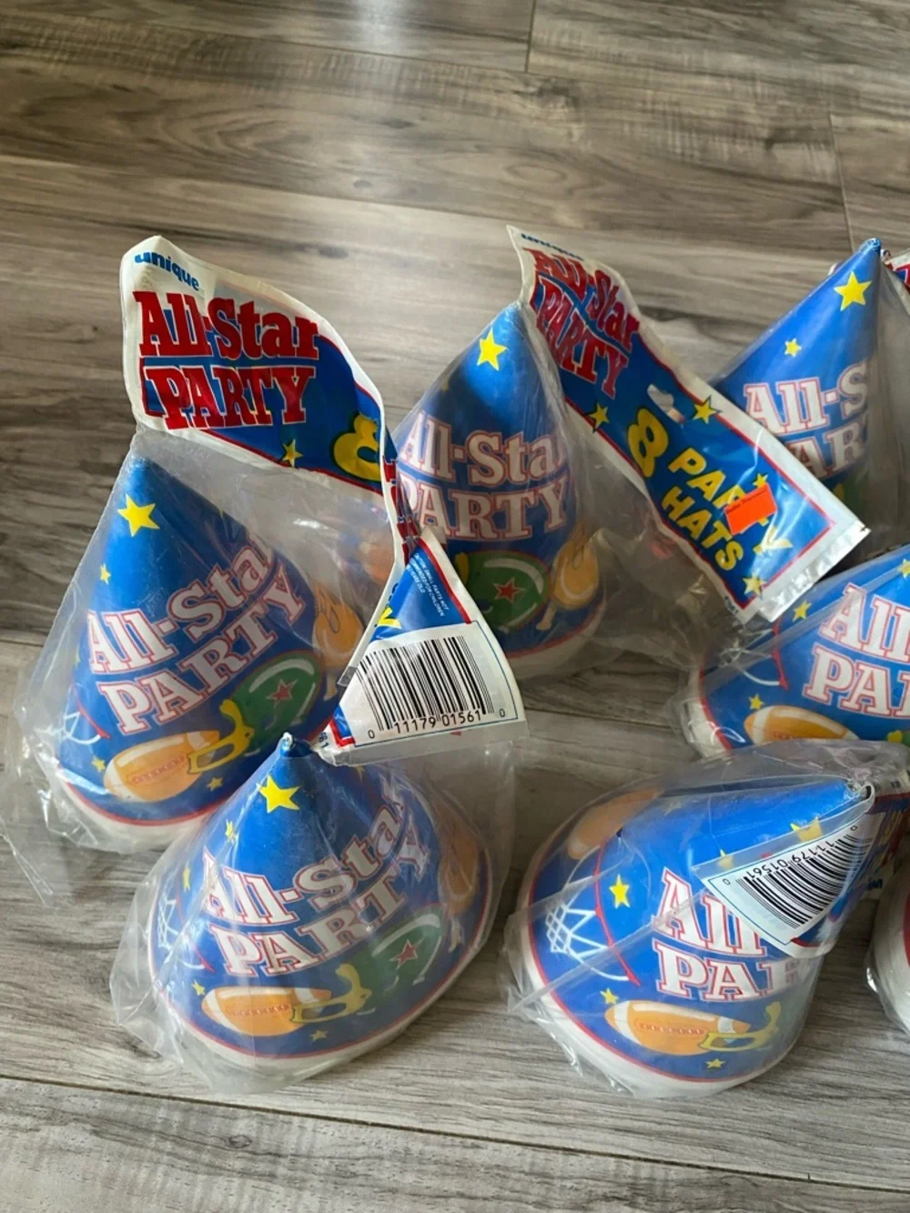 Set Of 7 Unopened Sports Themed Party Hats Total 56 Vintage 1987 90s 80s Retro